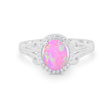 Halo Filigree Oval Wedding Ring Round Simulated Cubic Zirconia 925 Sterling Silver