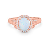 Halo Filigree Oval Wedding Ring Round Simulated Cubic Zirconia 925 Sterling Silver