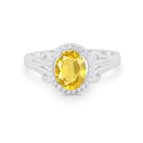 Halo Filigree Oval Wedding Ring Round Simulated Cubic Zirconia 925 Sterling Silver