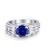 Two Piece Ring Band Bridal Round Simulated Cubic Zirconia 925 Sterling Silver