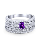 Two Piece Bridal Set Ring Round Simulated Cubic Zirconia 925 Sterling Silver