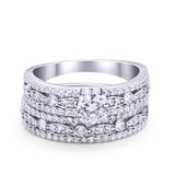 Two Piece Bridal Set Ring Round Simulated Cubic Zirconia 925 Sterling Silver