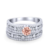 Two Piece Bridal Set Ring Round Simulated Cubic Zirconia 925 Sterling Silver