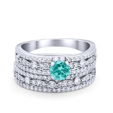 Two Piece Bridal Set Ring Round Simulated Cubic Zirconia 925 Sterling Silver