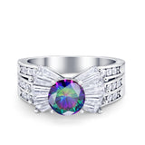 Art Dec Wedding Bridal Ring Round Simulated Cubic Zirconia 925 Sterling Silver