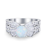 Art Dec Wedding Bridal Ring Round Simulated Cubic Zirconia 925 Sterling Silver