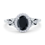 Oval Engagement Ring Halo Simulated Cubic Zirconia 925 Sterling Silver