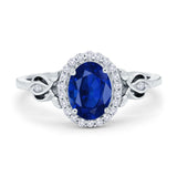 Oval Engagement Ring Halo Simulated Cubic Zirconia 925 Sterling Silver