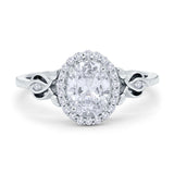 Oval Engagement Ring Halo Simulated Cubic Zirconia 925 Sterling Silver