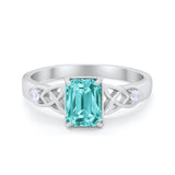 Wedding Ring Emerald Cut Round Simulated Cubic Zirconia 925 Sterling Silver