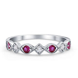 Art Deco Stacking Half Eternity Wedding Ring Simulated Round CZ 925 Sterling Silver