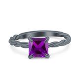 Solitaire Accent Twisted Fashion Ring Princess Cut Simulated Cubic Zirconia 925 Sterling Silver