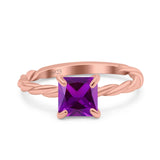 Solitaire Accent Twisted Fashion Ring Princess Cut Simulated Cubic Zirconia 925 Sterling Silver