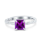 Solitaire Accent Twisted Fashion Ring Princess Cut Simulated Cubic Zirconia 925 Sterling Silver