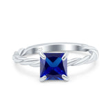 Solitaire Accent Twisted Fashion Ring Princess Cut Simulated Cubic Zirconia 925 Sterling Silver