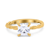 Solitaire Accent Twisted Fashion Ring Princess Cut Simulated Cubic Zirconia 925 Sterling Silver