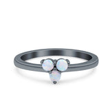 3 Ston Fashion Ring Lab Created White Opal Round 925 Sterling Silver