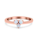 3 Ston Fashion Ring Lab Created White Opal Round 925 Sterling Silver