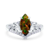 Marquise Art Deco Wedding Engagement Bridal Ring Round Simulated Cubic Zirconia 925 Sterling Silver