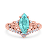 Marquise Art Deco Wedding Engagement Bridal Ring Round Simulated Cubic Zirconia 925 Sterling Silver