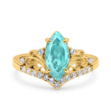 Marquise Art Deco Wedding Engagement Bridal Ring Round Simulated Cubic Zirconia 925 Sterling Silver