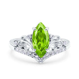 Marquise Art Deco Wedding Engagement Bridal Ring Round Simulated Cubic Zirconia 925 Sterling Silver
