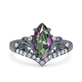 Marquise Art Deco Wedding Engagement Bridal Ring Round Simulated Cubic Zirconia 925 Sterling Silver