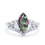 Marquise Art Deco Wedding Engagement Bridal Ring Round Simulated Cubic Zirconia 925 Sterling Silver