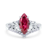 Marquise Art Deco Wedding Engagement Bridal Ring Round Simulated Cubic Zirconia 925 Sterling Silver