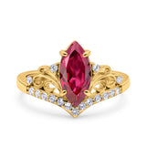 Marquise Art Deco Wedding Engagement Bridal Ring Round Simulated Cubic Zirconia 925 Sterling Silver