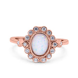 Halo Art Deco Wedding Engagement Ring Lab Created White Opal Round Simulated Cubic Zirconia 925 Sterling Silver