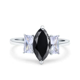 Marquise Art Deco Emerald Cut Wedding Bridal Ring Simulated Cubic Zirconia 925 Sterling Silver