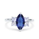 Marquise Art Deco Emerald Cut Wedding Bridal Ring Simulated Cubic Zirconia 925 Sterling Silver