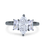 Marquise Art Deco Emerald Cut Wedding Bridal Ring Simulated Cubic Zirconia 925 Sterling Silver