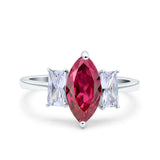 Marquise Art Deco Emerald Cut Wedding Bridal Ring Simulated Cubic Zirconia 925 Sterling Silver