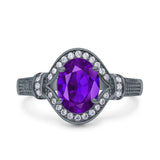 Oval Art Deco Wedding Engagement Bridal Ring Accent Vintage Round Simulated Cubic Zirconia 925 Sterling Silver