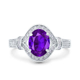 Oval Art Deco Wedding Engagement Bridal Ring Accent Vintage Round Simulated Cubic Zirconia 925 Sterling Silver