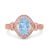 Oval Art Deco Wedding Engagement Bridal Ring Accent Vintage Round Simulated Cubic Zirconia 925 Sterling Silver