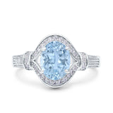 Oval Art Deco Wedding Engagement Bridal Ring Accent Vintage Round Simulated Cubic Zirconia 925 Sterling Silver
