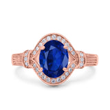 Oval Art Deco Wedding Engagement Bridal Ring Accent Vintage Round Simulated Cubic Zirconia 925 Sterling Silver