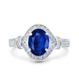 Oval Art Deco Wedding Engagement Bridal Ring Accent Vintage Round Simulated Cubic Zirconia 925 Sterling Silver