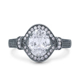 Oval Art Deco Wedding Engagement Bridal Ring Accent Vintage Round Simulated Cubic Zirconia 925 Sterling Silver
