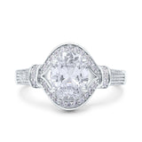 Oval Art Deco Wedding Engagement Bridal Ring Accent Vintage Round Simulated Cubic Zirconia 925 Sterling Silver