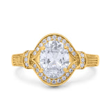 Oval Art Deco Wedding Engagement Bridal Ring Accent Vintage Round Simulated Cubic Zirconia 925 Sterling Silver