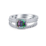 3Piece Wedding Ring Band Round Simulated Cubic Zirconia 925 Sterling Silver