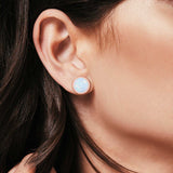 Round Stud Earrings Lab Created Opal 925 Sterling Silver (4mm-10mm)