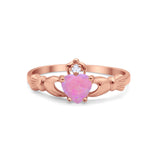 Heart Shape Simulated Cubic Zirconia Claddagh Wedding Ring 925 Sterling Silver