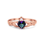 Heart Shape Simulated Cubic Zirconia Claddagh Wedding Ring 925 Sterling Silver