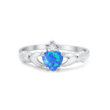 Heart Shape Simulated Cubic Zirconia Claddagh Wedding Ring 925 Sterling Silver