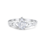 Heart Shape Simulated Cubic Zirconia Claddagh Wedding Ring 925 Sterling Silver
